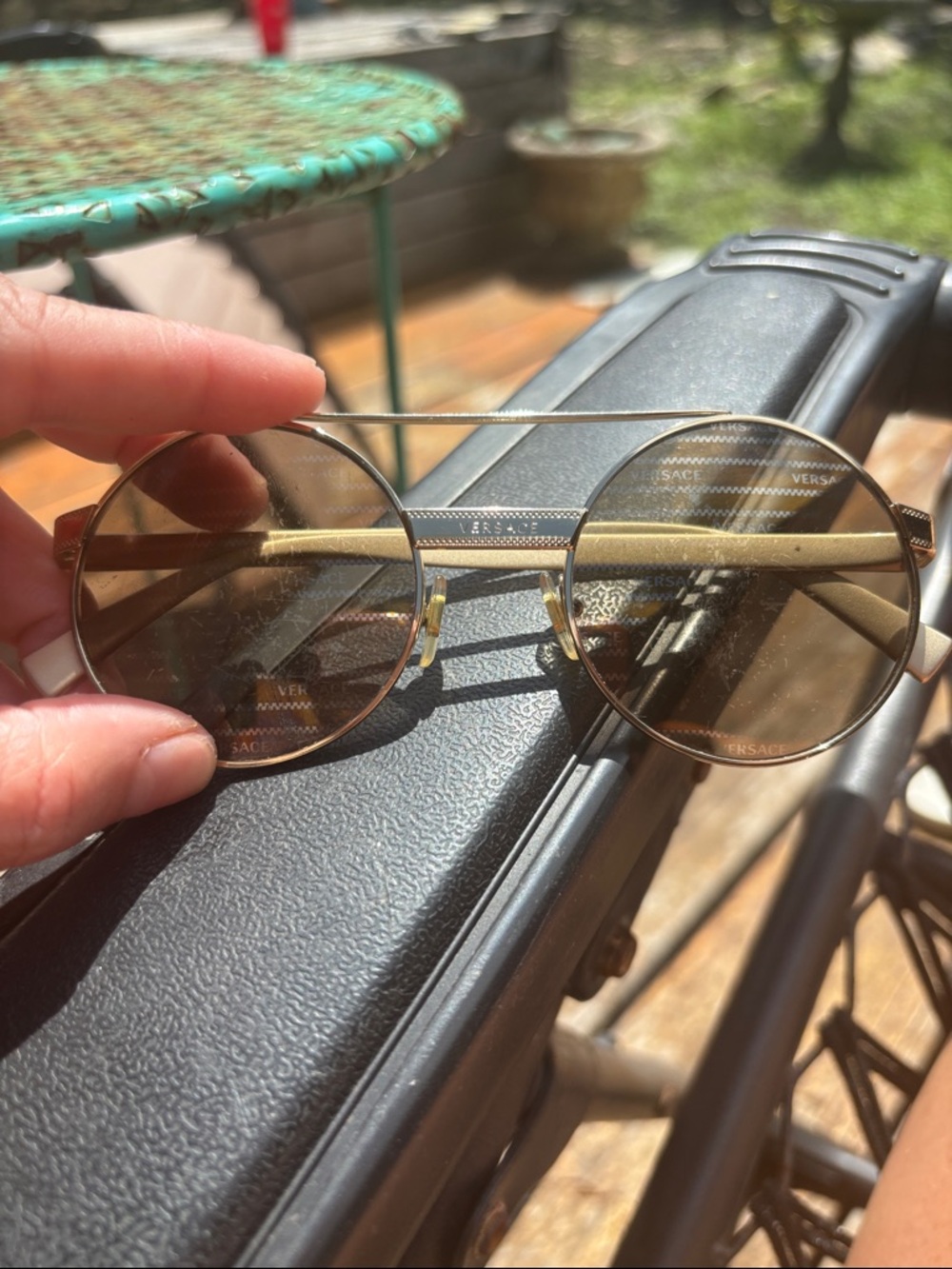 Versace Gold Frame Round Sunglasses with Brown Lenses